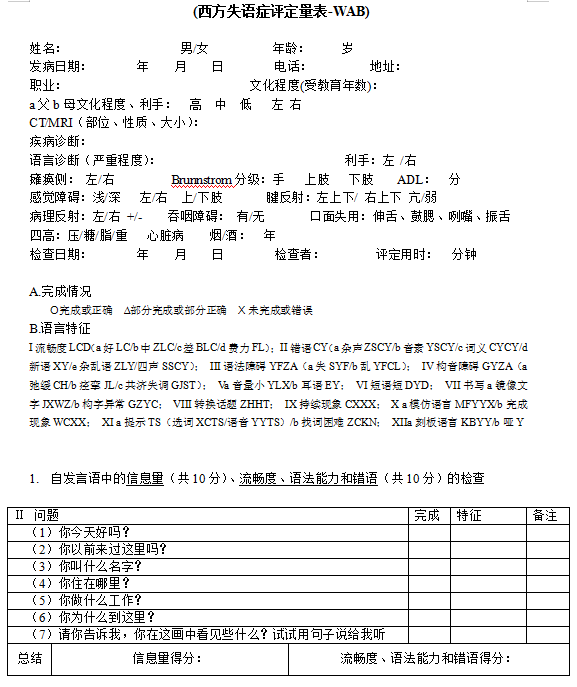 西方失语症评定量表-WAB1