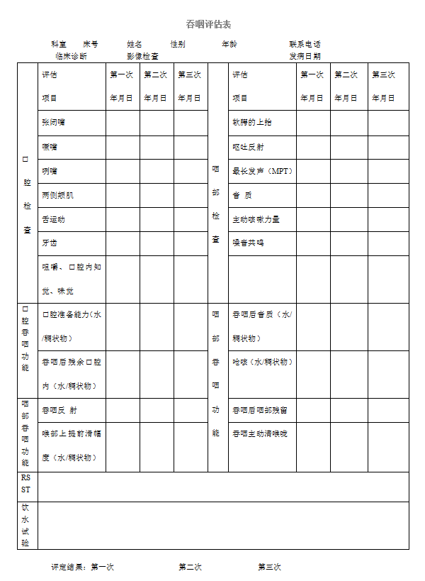 吞咽评估表